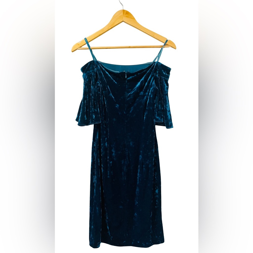 Eliza J Elegant Off-The-Shoulder Velvet Dark Teal Dress - Picture 6 of 8